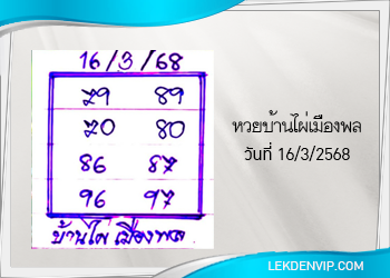 หวยบ้านไผ่เมืองพล งวดวันที่ 16/3/2568