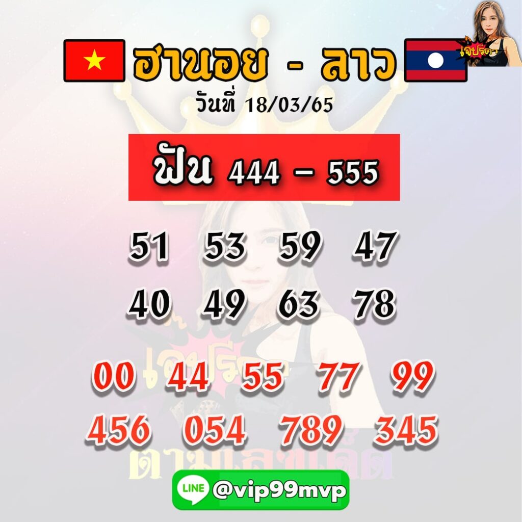 แนวทางหวยลาว หวยฮานอย เจ๊ปรีดา งวดวันที่ 18 มีนาคม 2565