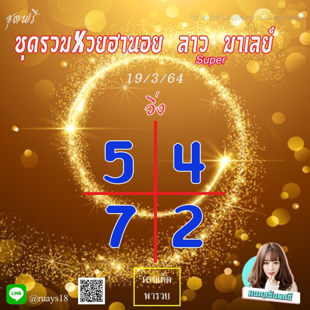 แนวทางหวยลาวSUPER หวยฮานอย หวยมาเลย์ สร้อยศรี งวดวันที่ 19 มีนาคม 2565