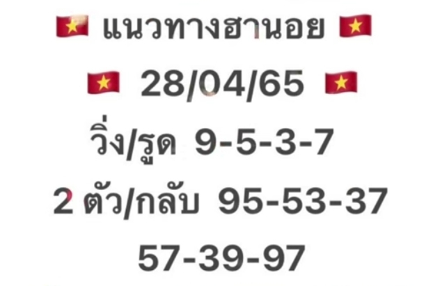 แนวทางหวยฮานอย วันที่ 28 เมษยน 2565