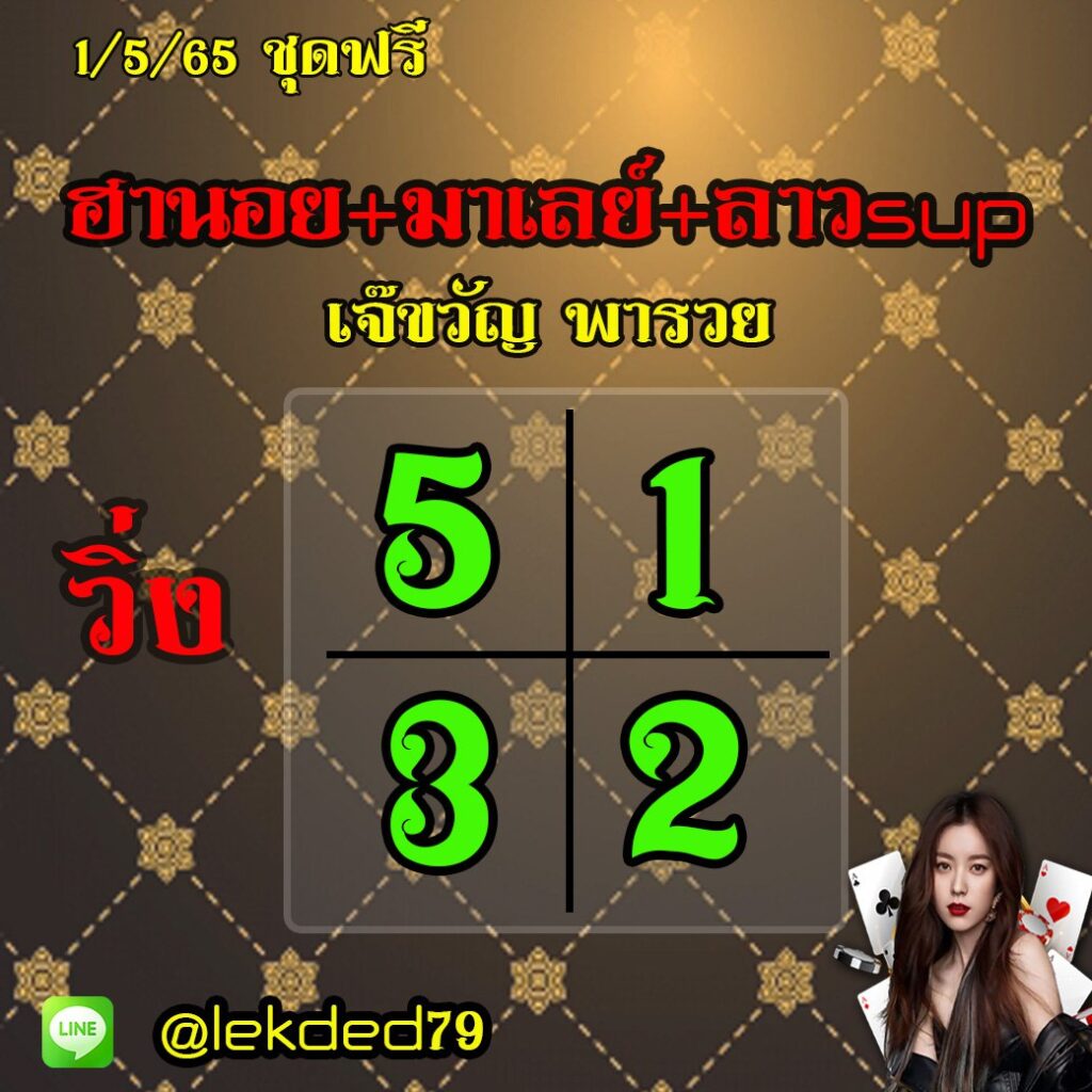 แนวทางหวยฮานอย หวยมาเลย์ หวยลาวซุปเปอร์ เจ๊ขวัญพารวย งวดวันที่ 1 พฤษาคม 2565
