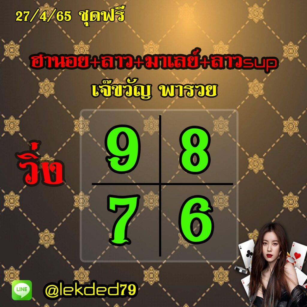 แนวทางหวยฮานอย หวยมาเลย์ หวยลาวและลาวซุปเปอร์ เจ๊ขวัญพารวย งวดวันที่ 27 เมษายน 2565