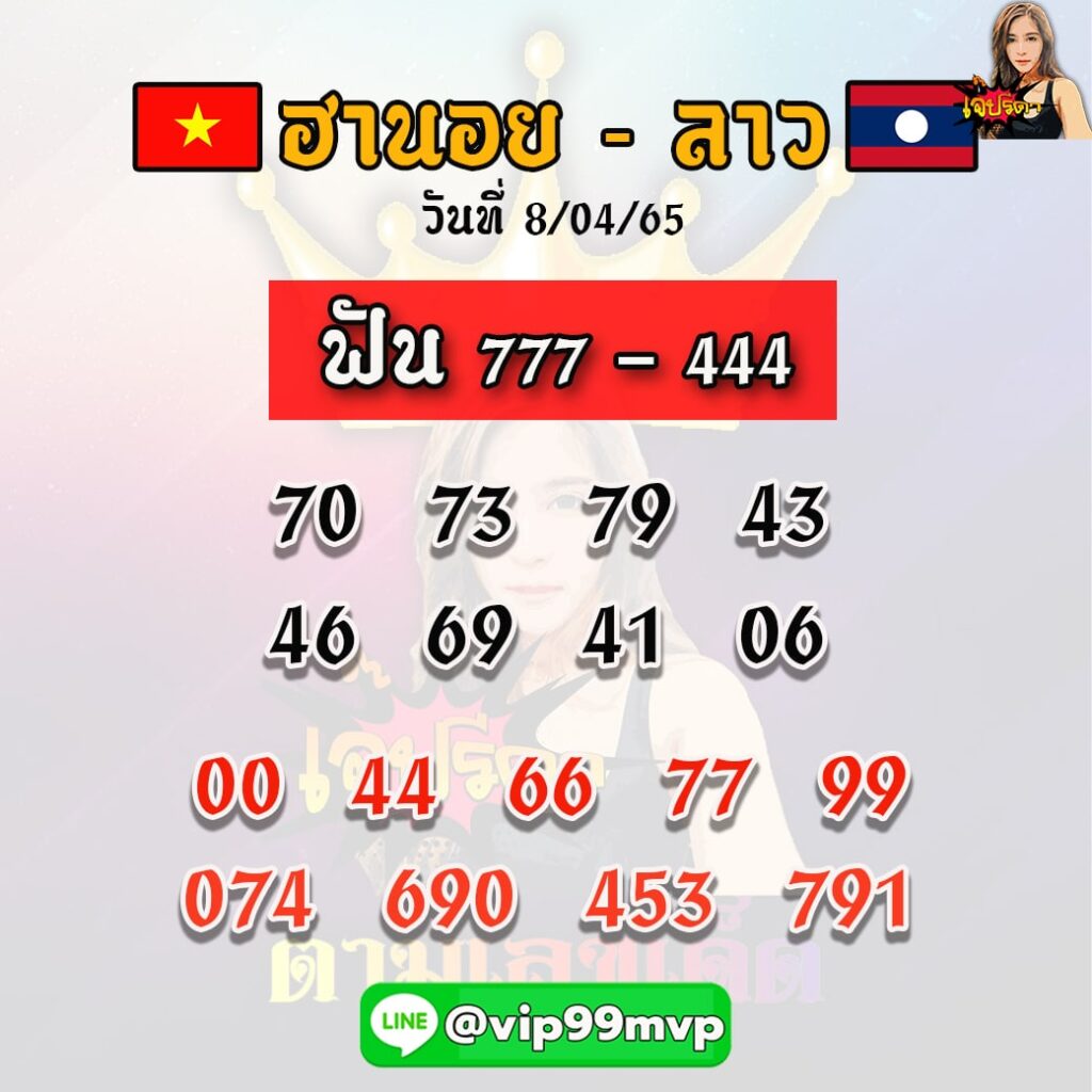 แนวทางหวยฮานอย หวยลาว เจ๊ปรีดา งวดวันที่ 8 เมษายน 2565