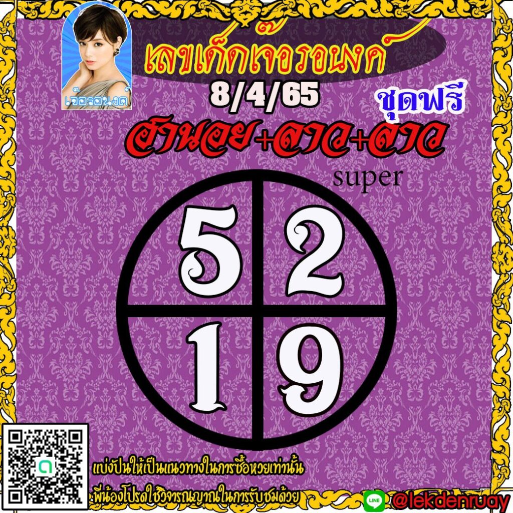 แนวทางหวยฮานอย หวยลาวและsuper เจ๊อรอนงค์ งวดวันที่ 8 เมษายน 2565
