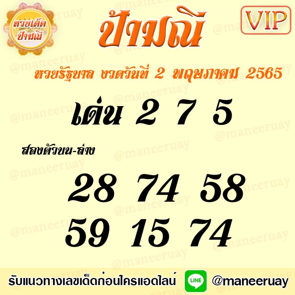 แนวทางหวยรัฐบาล ป้ามณี งวดวันที่ 2 พฤษาคม 2565