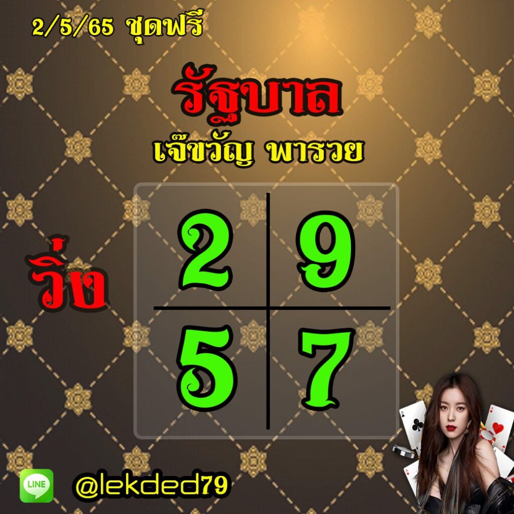แนวทางหวยหวยรัฐบาล เจ๊ขวัญพารวย งวดวันที่ 2 พฤษภาคม 2565