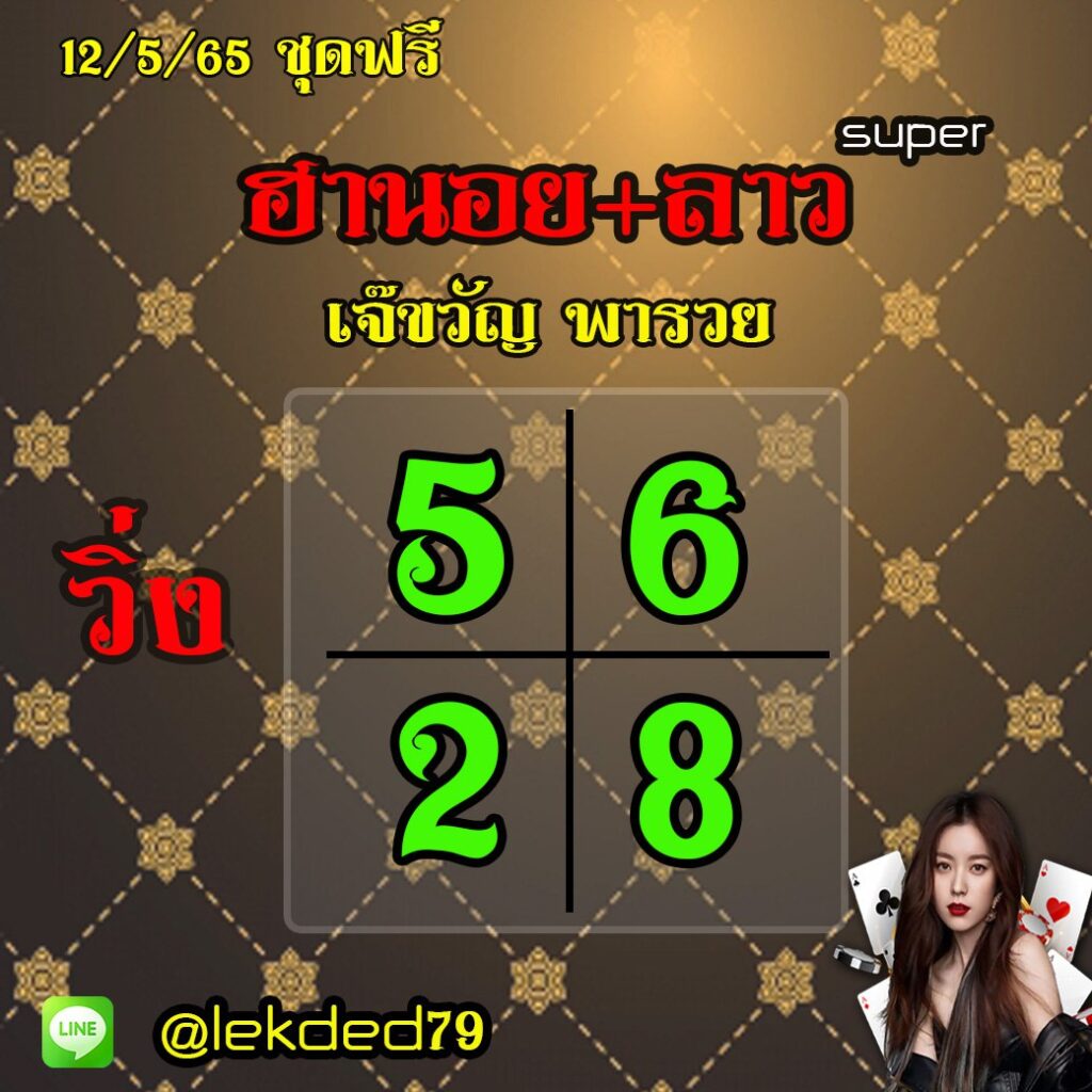 แนวทางหวยฮานอย หวยมาเลย์ หวยลาวSUPER เจ๊ขวัญ พารวย งวดวันที่ 12 พฤษภาคม 2565