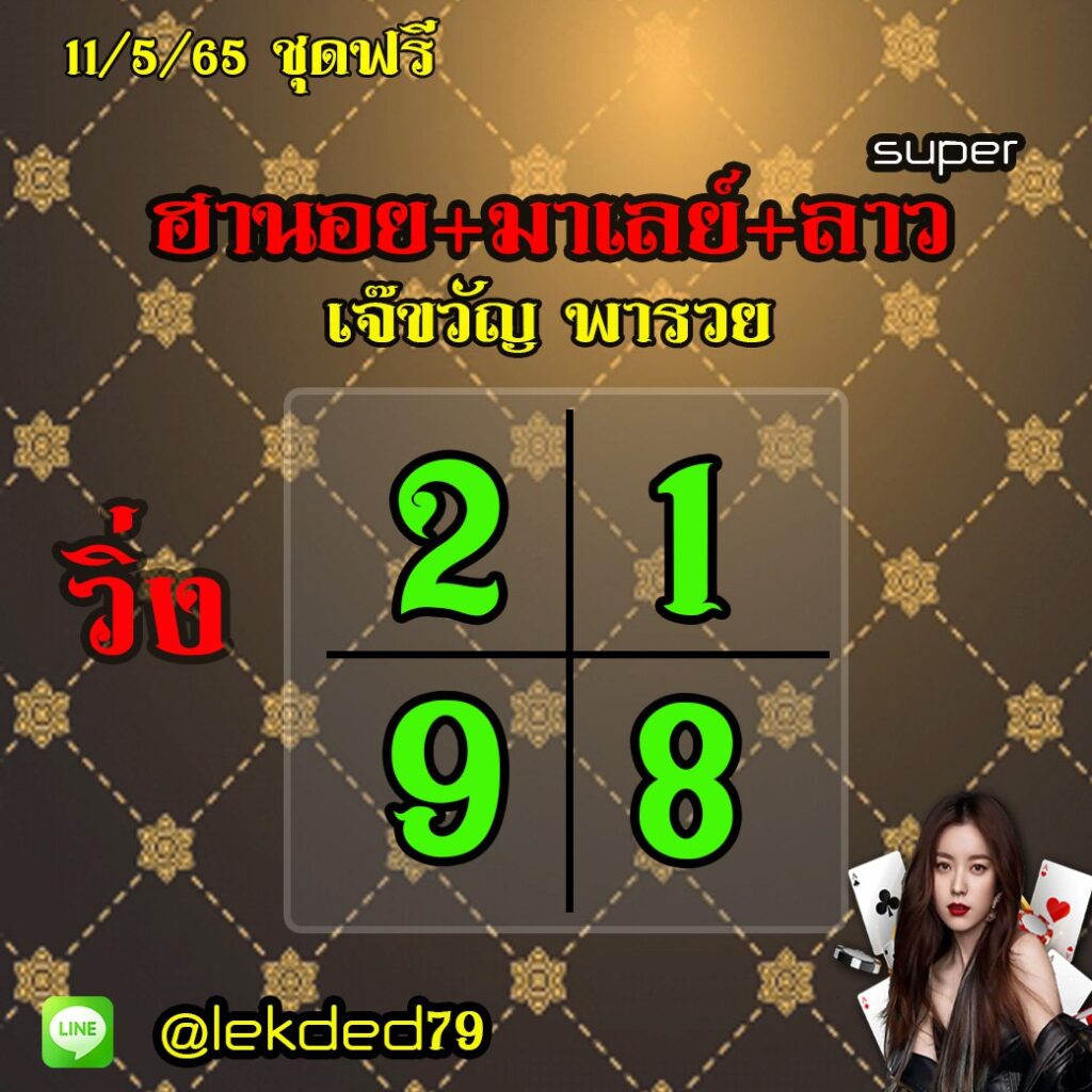 แนวทางหวยฮานอย หวยมาเลย์ หวยลาวและลาวSUPER เจ๊ขวัญ พารวย งวดวันที่ 11 พฤษภาคม 2565