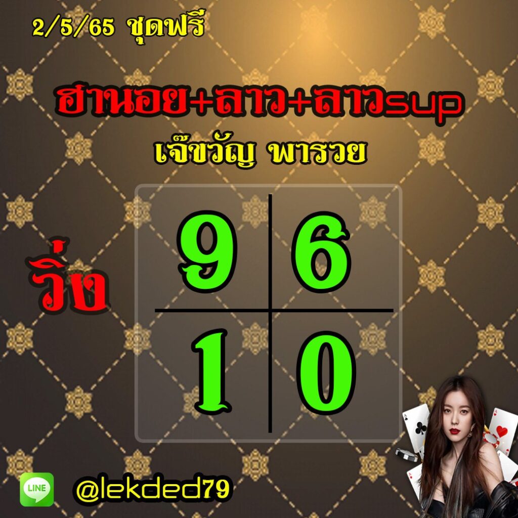 แนวทางหวยฮานอย หวยลาวและหวยลาวซุปเปอร์ เจ๊ขวัญพารวย งวดวันที่ 2 พฤษาคม 2565