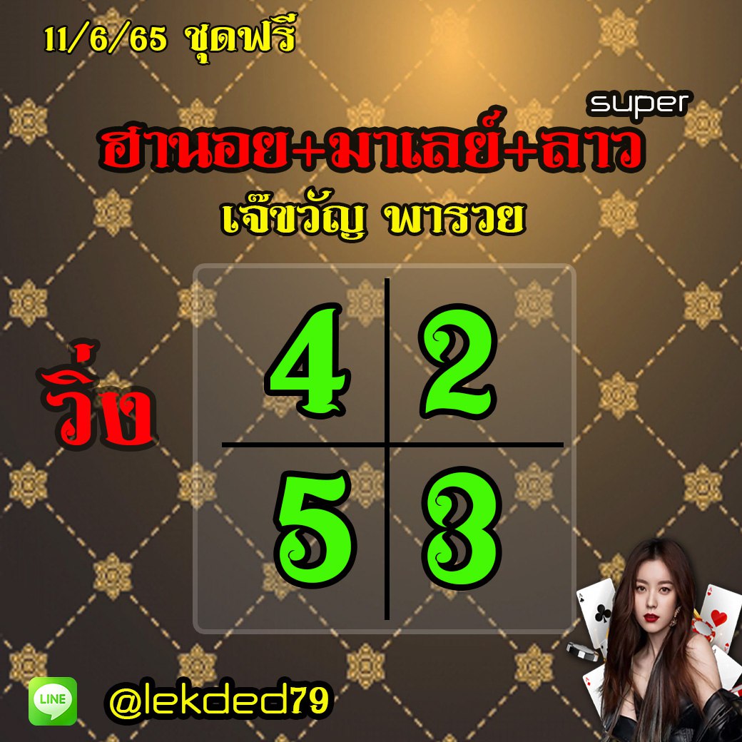 แนวทางหวยฮานอย หวยลาว หวยมาเลย์ เจ๊ขวัญพารวย งวดวันที่ 11 มิถุนายน 2565