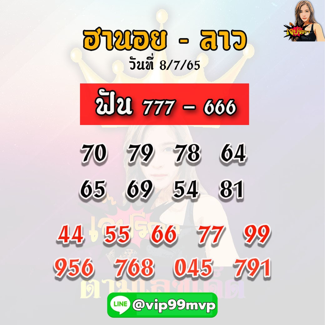แนวทางหวยลาวและลาวSUPER หวยฮานอย เจ๊ปรีดา งวดวันที่ 8 กรกฎาคม 2565