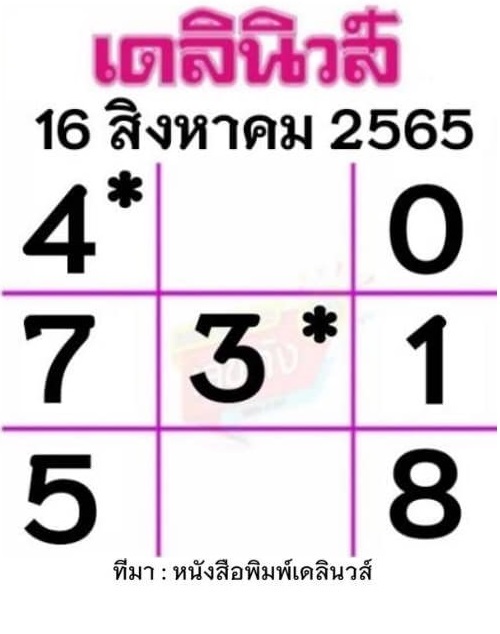 แนวทางหวยหวยเดลินิวส์ งวดวันที่ 16 สิงหาคม 2565