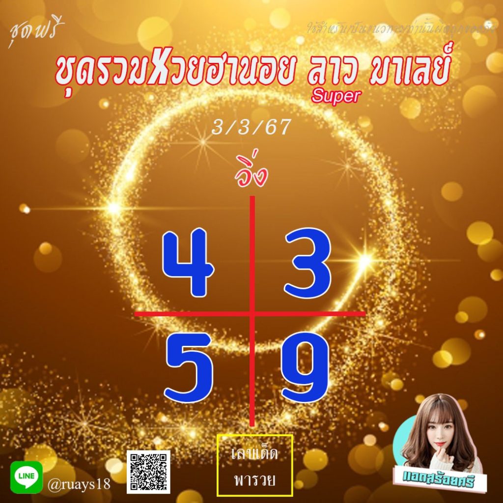 แนวทางหวยลาว หวยฮานอย หวยมาเลย์ แอดสร้อยศรี งวดวันที่ 3 มีนาคม 2567