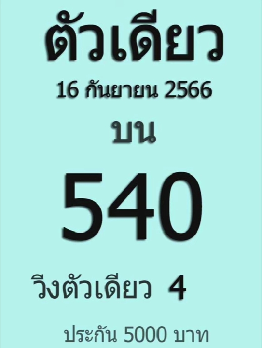 หวยตัวเดียว งวดวันที่ 16 กันยายน 2566