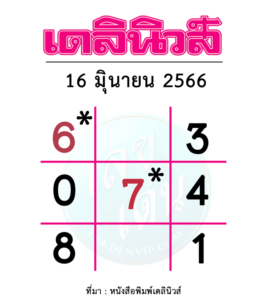 แนวทางเลขเด็ดหวยเดลินิวส์ งวดประจำวันที่ 16 มิถุนายน 2566