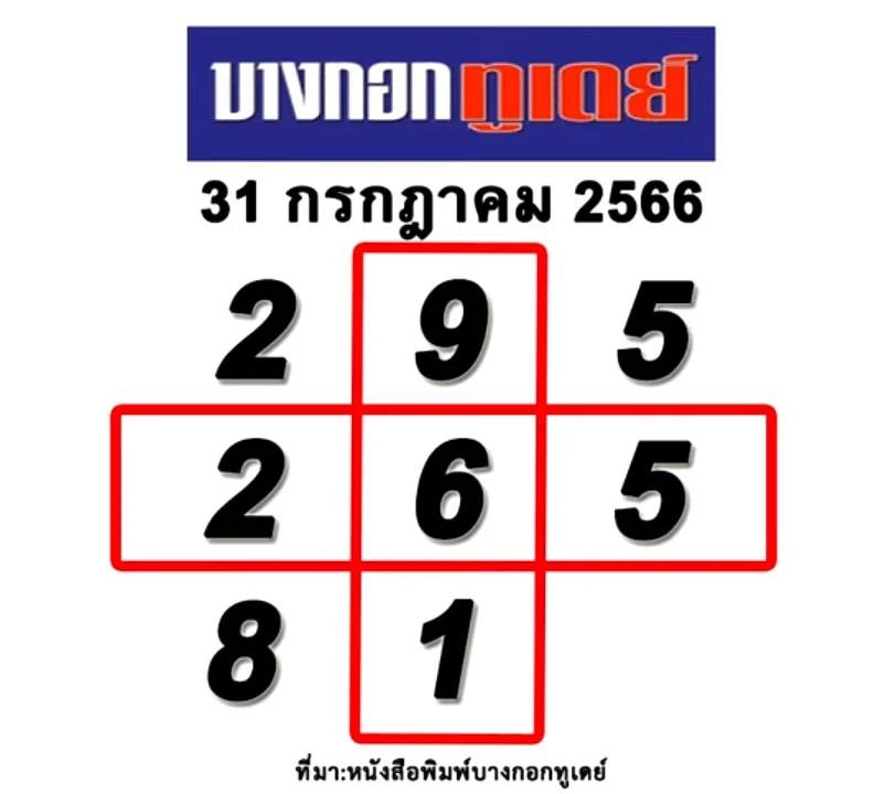 หวยบางกอกทูเดย์ งวดวันที่ 31 กรกฎาคม 2566