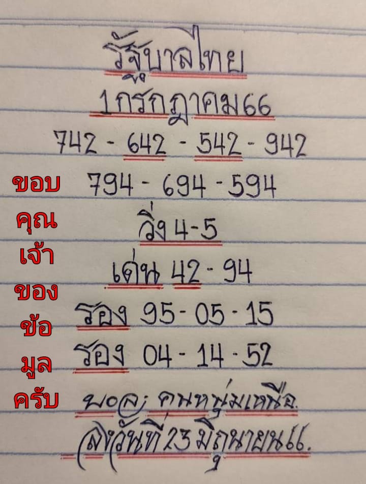 หวยรัฐบาลไทยแม่นๆ งวดประจำวันที่ 1 กรกฎาคม 2566