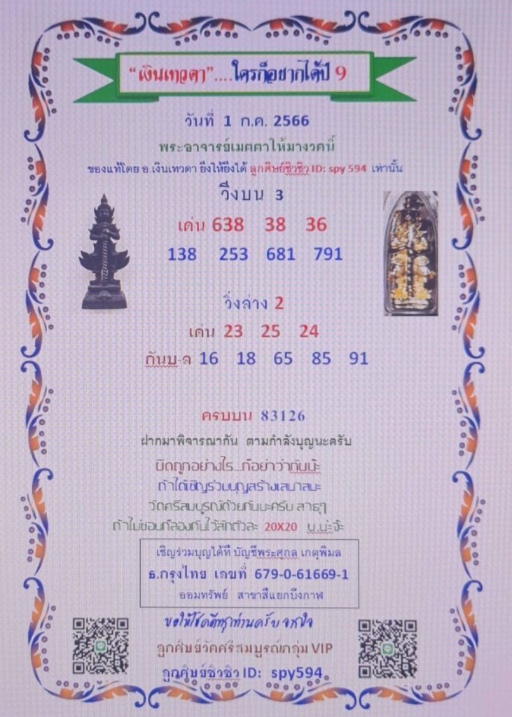 หวยรัฐบาลไทยแม่นๆ งวดประจำวันที่ 1 กรกฎาคม 2566