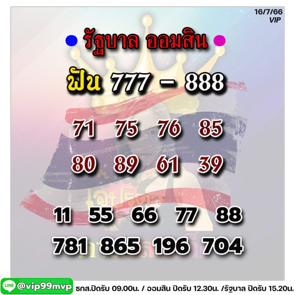 แนวทางหวยรัญบาลไทย งวดวันที่ 16 กรกฎาคม 2566