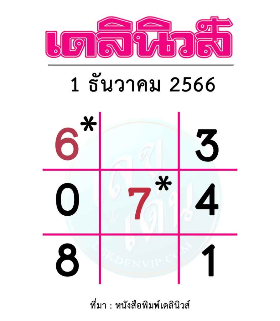 หวยเดลินิวส์ งวดวันที่ 1 ธันวาคม 2566
