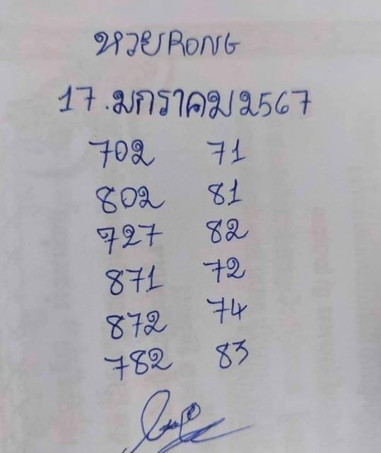 หวยรัฐบาลไทยแม่นๆ งวดประจำวันที่ 17 มกราคม 2567