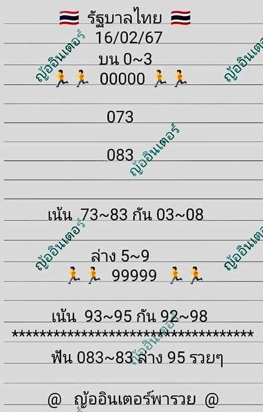 หวยรัฐบาลไทยแม่นๆ งวดประจำวันที่ 16 กุมภาพันธ์ 2567