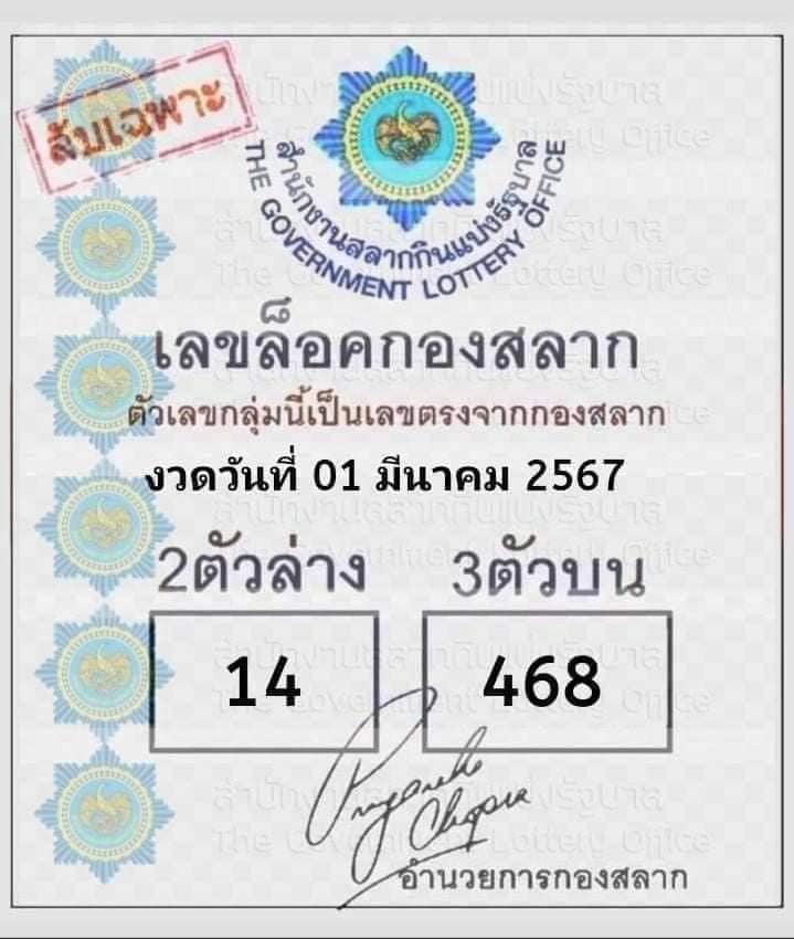 เลขลับเฉพาะวงใน งวดประจำวันที่ 1 มีนาคม 2567