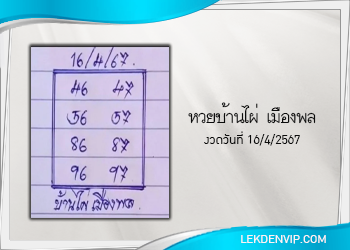 หวยบ้านไผ่ เมืองพล งวดวันที่ 16 เมษายน 2567