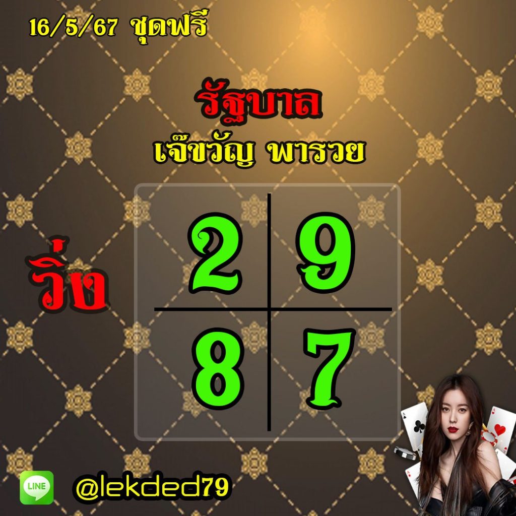 แนวทางหวยรัฐบาลไทย เจ๊ขวัญ พารวย งวดวันที่ 16 พฤษภาคม 2567