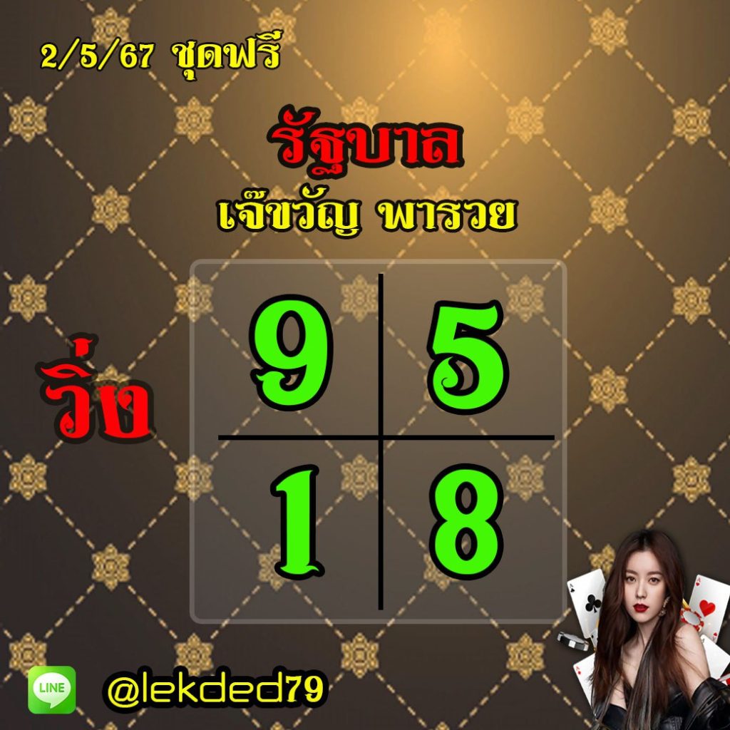 แนวทางหวยรัฐบาลไทย เจ๊ขวัญ พารวย งวดวันที่ 2 พฤษภาคม 2567