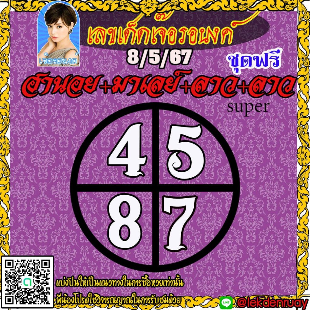 แนวทางหวยลาว หวยฮานอย หวยมาเลย์ เจ๊อรอนงค์ งวดวันที่ 8 พฤษภาคม 2567