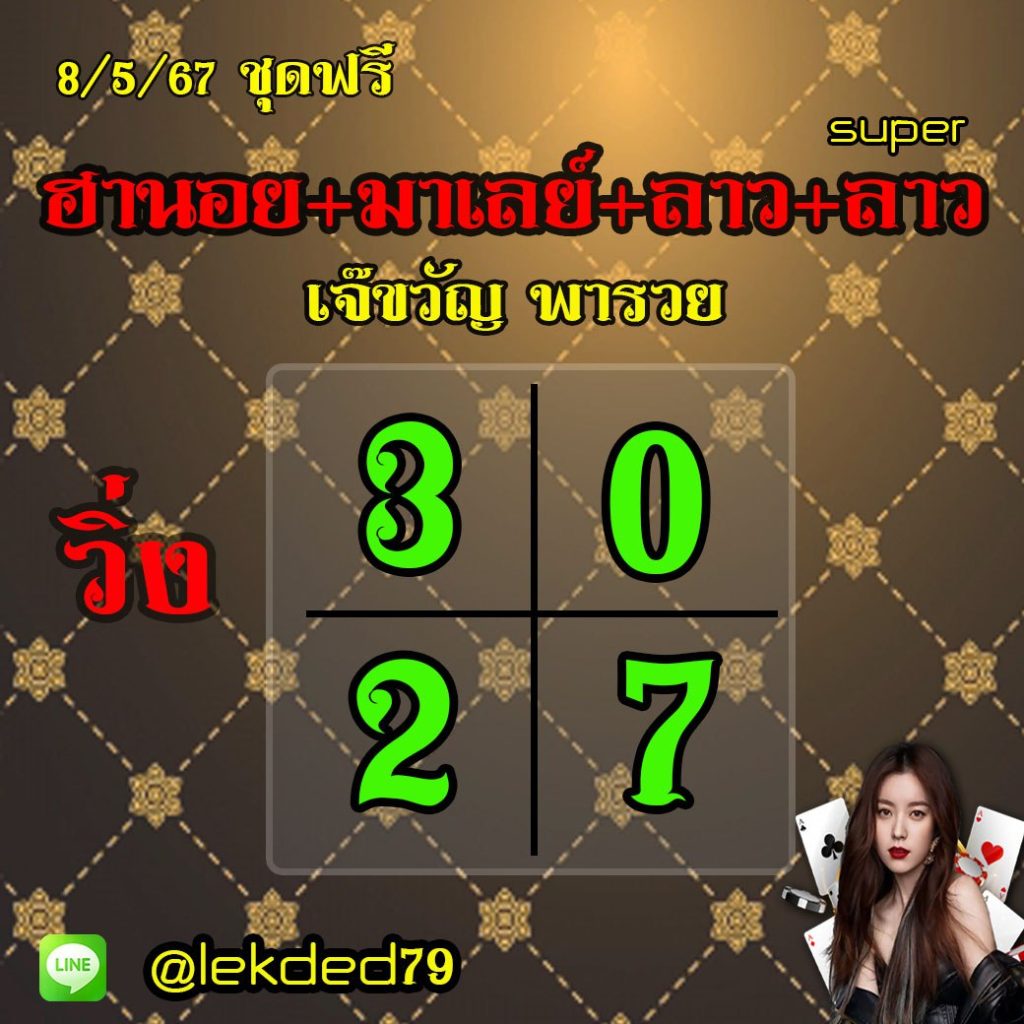 แนวทางหวยลาว หวยฮานอย เจ๊ขวัญ พารวย งวดวันที่ 8 พฤษภาคม 2567