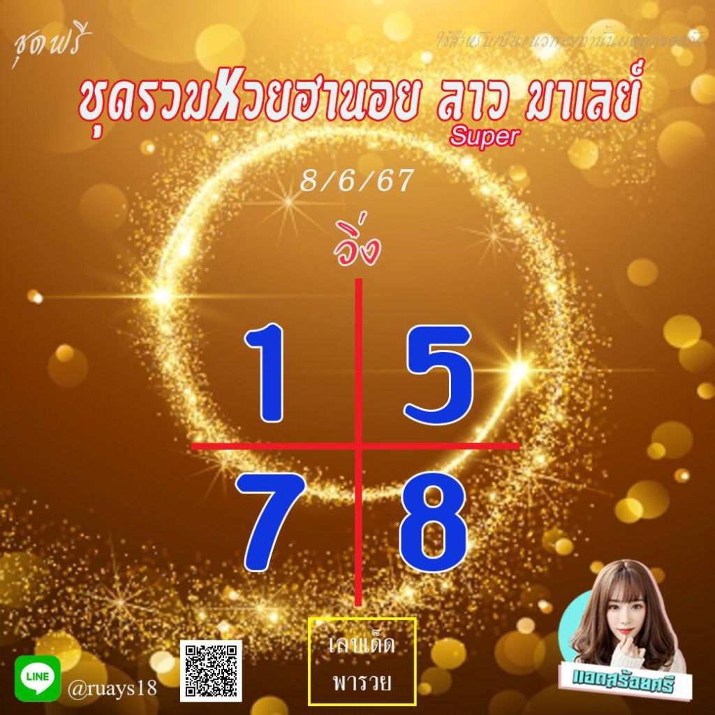 แนวทางหวยลาว หวยฮานอย หวยมาเลย์ แอดสร้อยศรี งวดวันที่ 8 มิถุนายน 2567