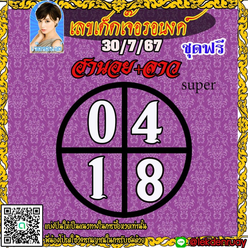 แนวทางหวยลาว หวยฮานอย หวยมาเลย์ เจ๊อรอนงค์ งวดวันที่ 30 กรกฎาคม 2567