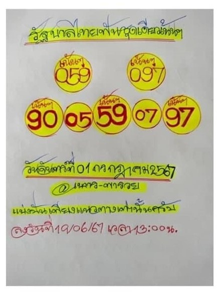 หวยรัฐบาลไทยแม่นๆ งวดประจำวันที่ 1 กรกฎาคม 2567 