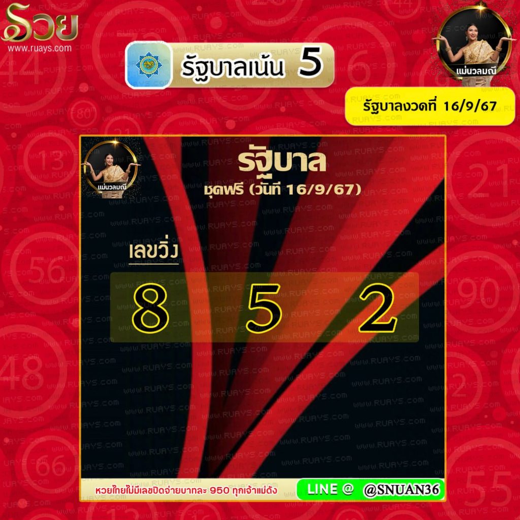 แนวทางหวยรัฐบาลไทย แม่นวลมณี งวดวันที่ 16 กันยายน 2567