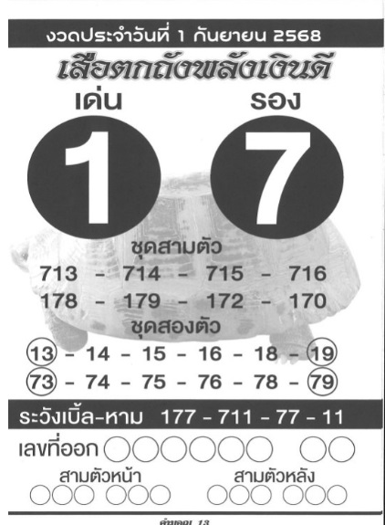 หวยเสือตกถังพลังเงินดี