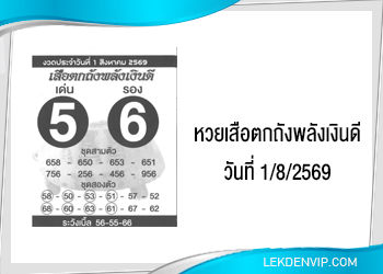 แนวทางหวยเสือตกถังพลังเงินดี 1/8/2569