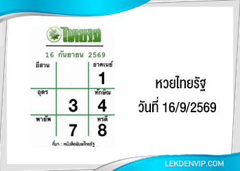 แนวทางหวยไทยรัฐ งวดที่ 16/9/2569